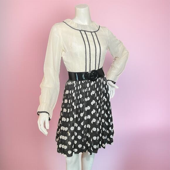 VINTAGE 60s Jody T Of California Skater Dress Size 4 Retro Polka Dot W/ Belt - Picture 1 of 8